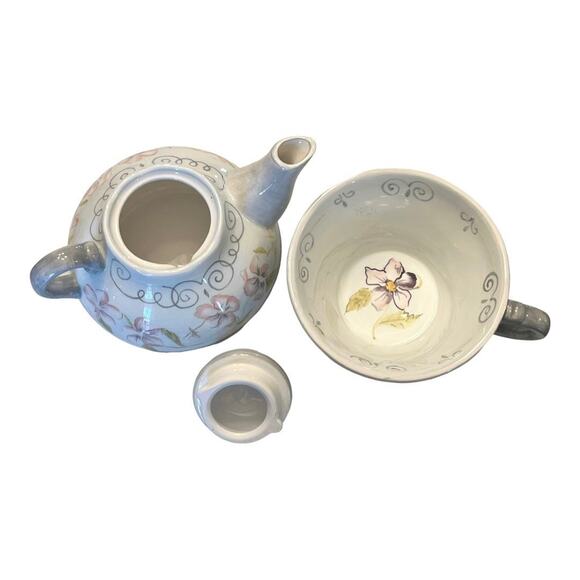 Tracy Porter Georgette TEA FOR ONE Ceramic Cup + Teapot & Lid Pink Gray + Tag - Picture 4 of 10